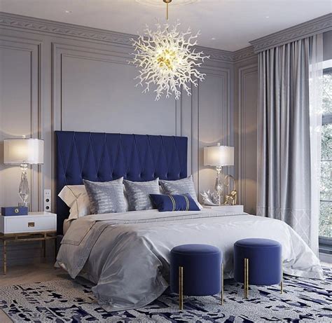 modern navy blue bedroom.